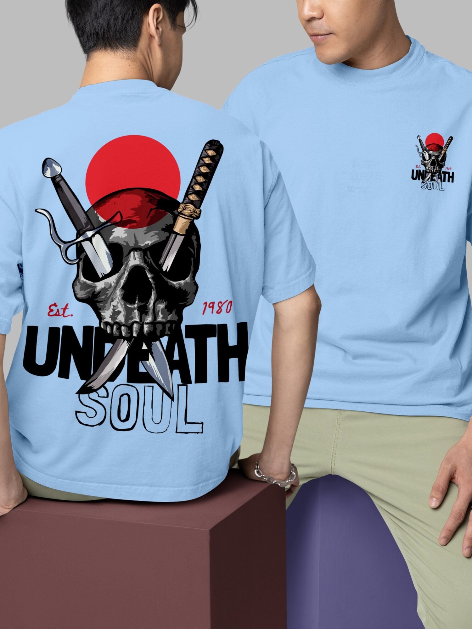 Undeath Soul Skull Both-Side Printed Oversized T-Shirt